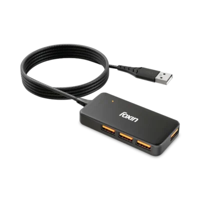 Foxin 4-in-1 USB Hub Ultra Slim | 4 x USB Ports with 1.5 Meter Cable | 480 Mbps Transfer Speed | Multi USB Port Connector for Laptop, PC, Mac | Plug & Play Multiport Adapter – FUH 002